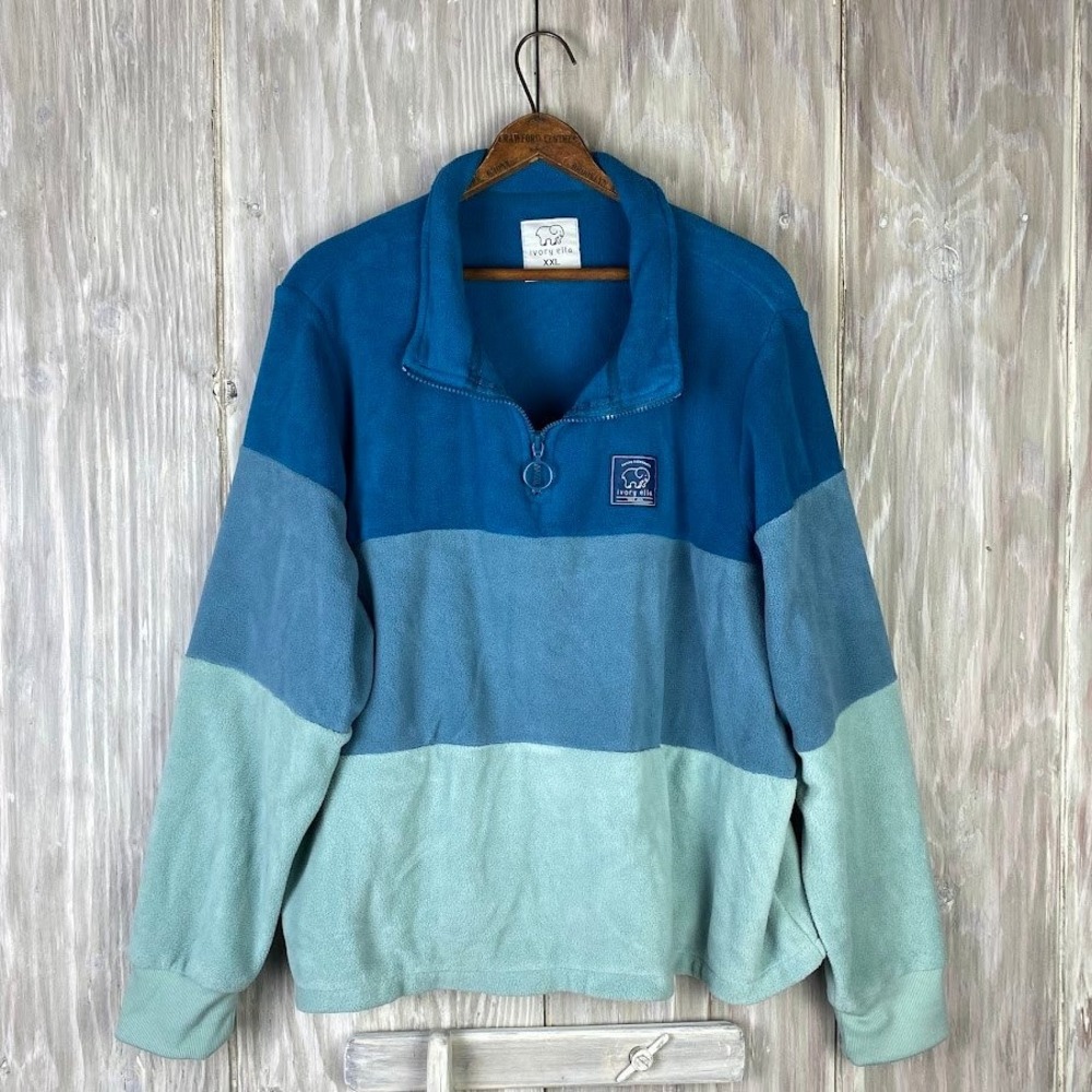 Ivory Ella Colorblock Fleece‎ Pullover Sweatshirt XXL Blue Green Teal Colorblock